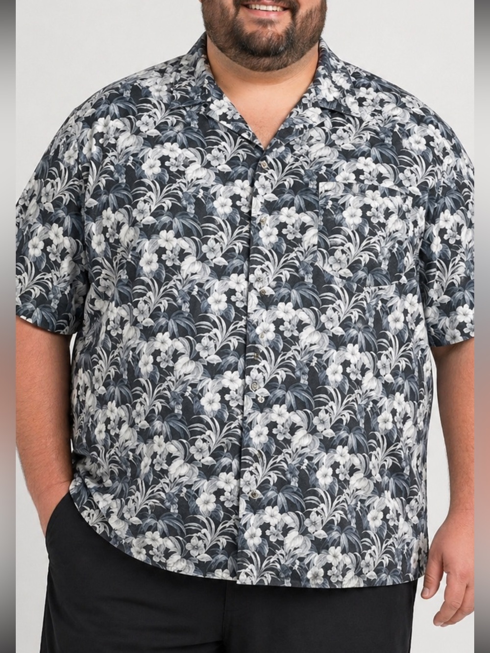 Tommy Bahama Silk Shirt Mens 3XL Black Gray Floral Original Fit Button Up